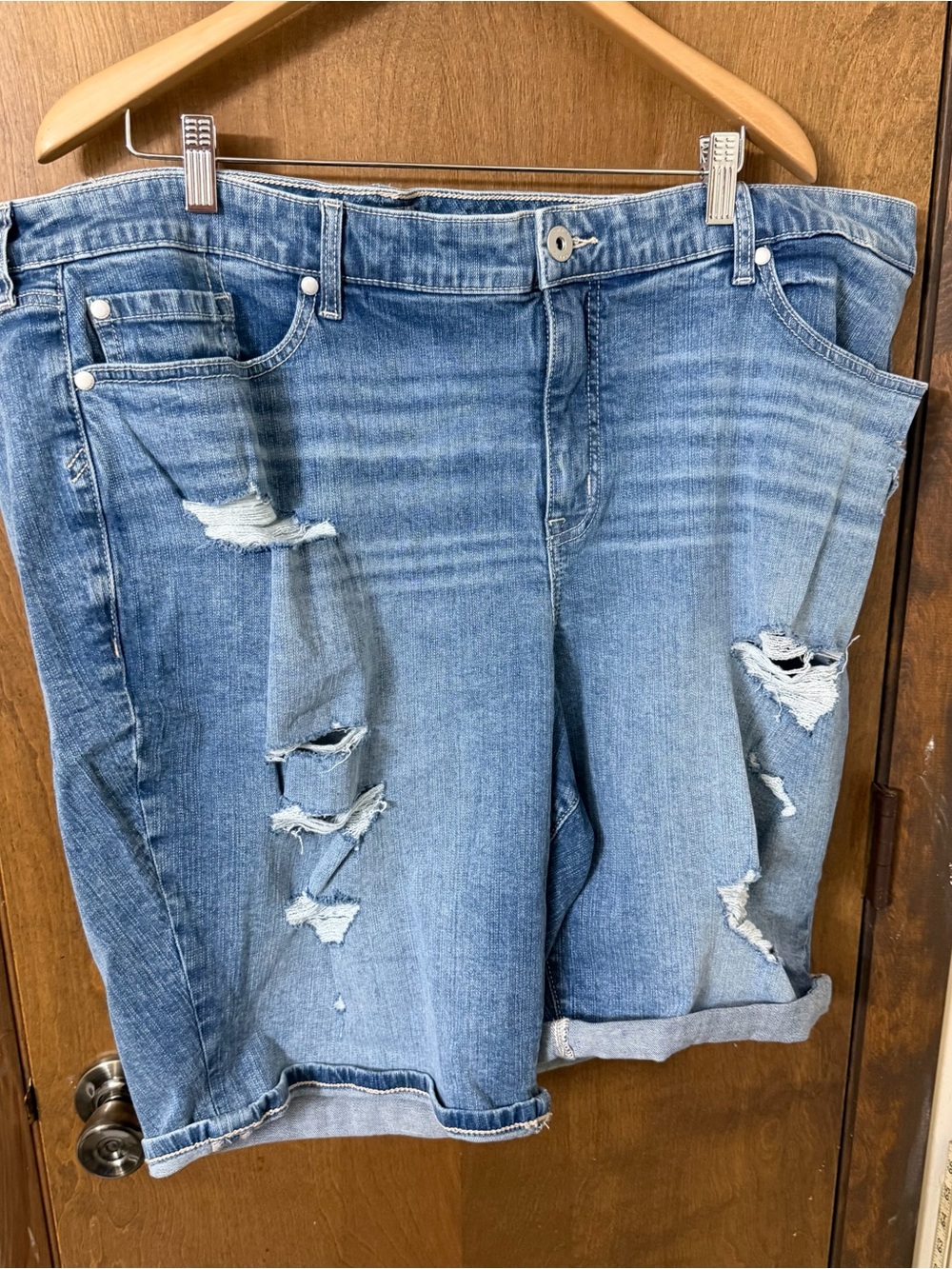 torrid 26 Light Blue Distressed Denim Bermuda Shorts